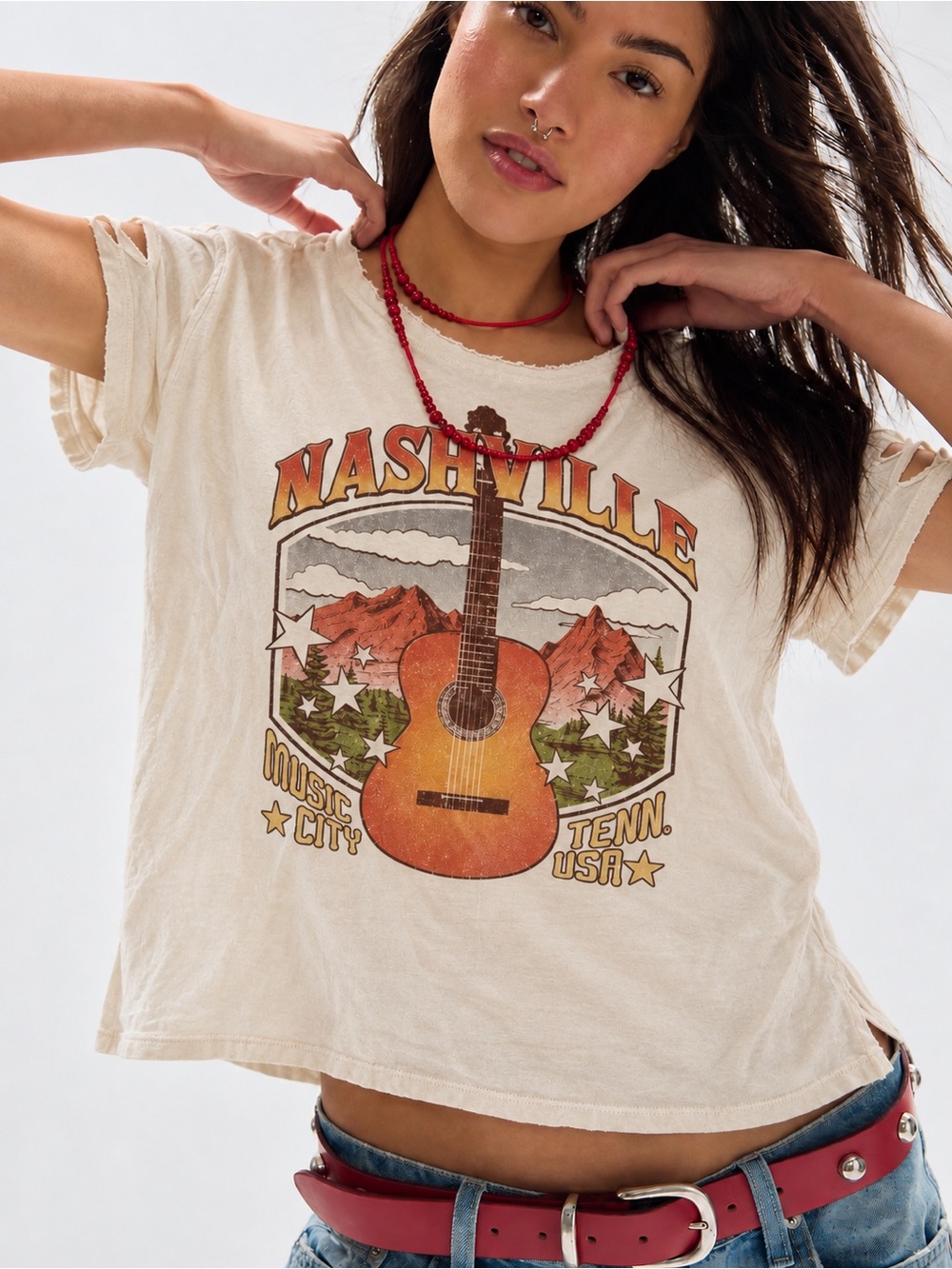 Nashville Guitar Distressed Graphic Western Boho Festival Top Edgy 3 XXXL (22)